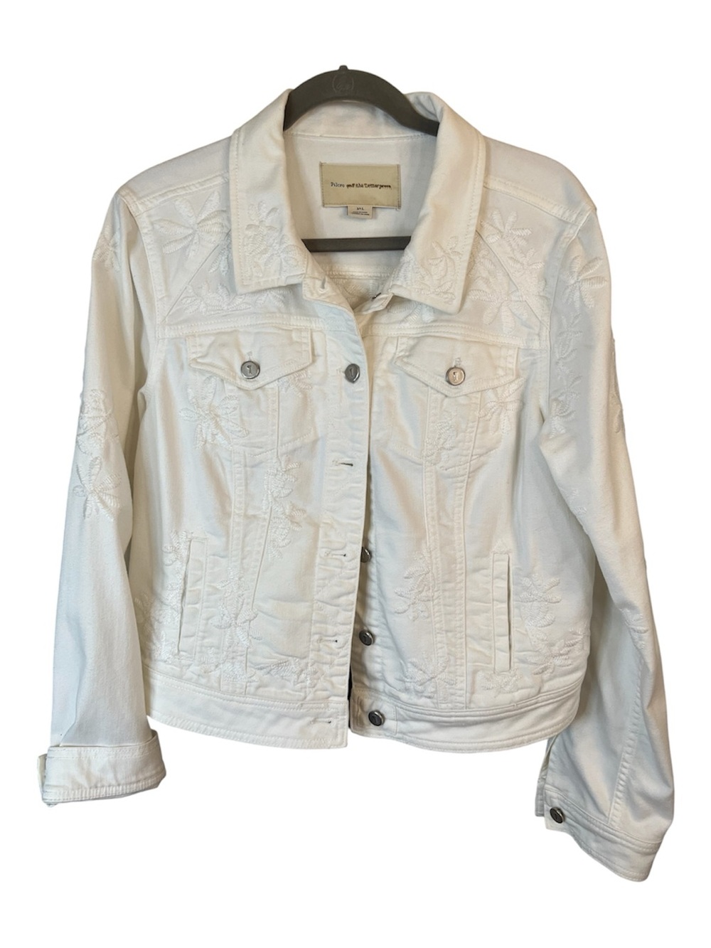 Pilcro + the Letterpress White Floral Embroidered Jean Jacket